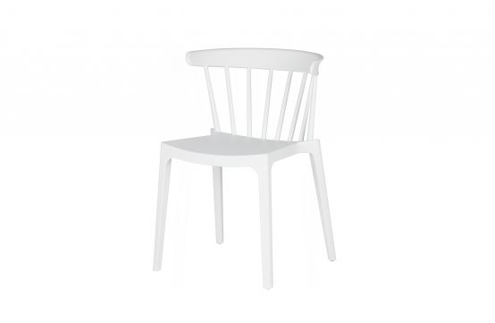 Bliss stol, spisestol, spindelstol, stablestol, kjøkkenstol, plaststol, utestol, retro stol, matt hvit stol, kontorstol, WOOOD, De Ekhoorn