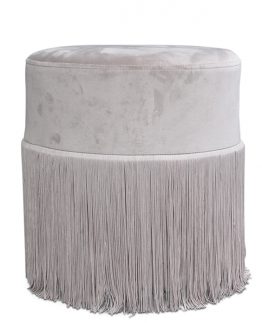 franziis puff velour lys grå med frynser